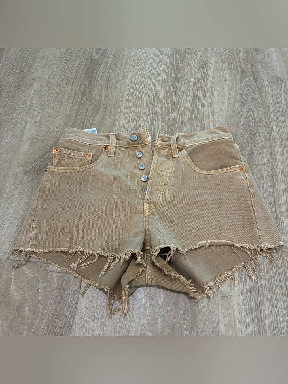 Levi’s 501 Cutoff Shorts Size 26 – Tan Frayed Hem-Button Fly